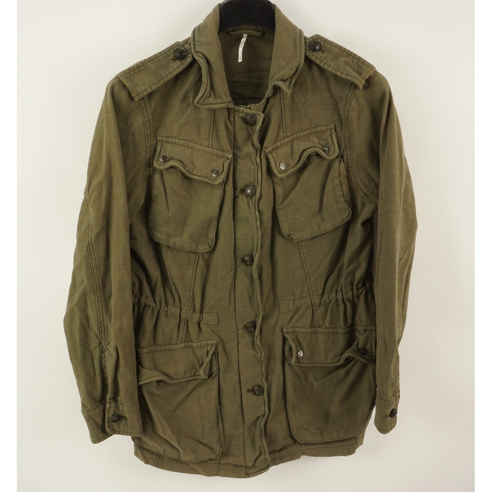Free People Women's Medium Olive Green Cotton Military Style Safari Field Jacket